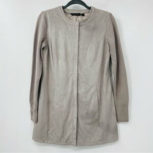 H by Halston Faux Suede Mixed Media Snap Front Car Coat Taupe Gray Womens Size 2